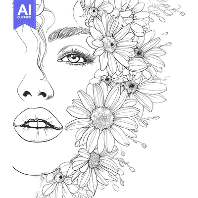 Popular premium asset: A Woman's Face Half Hidden by Flowers