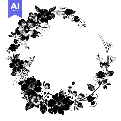 Aset premium populer: Black and White Floral Wreath with Empty Center