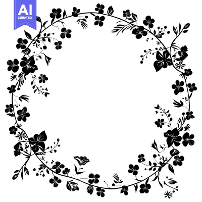 Popular premium asset: Black and White Floral Wreath with Empty Center