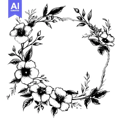 Aset desain premium: Black and White Floral Wreath with Open Space in the Center