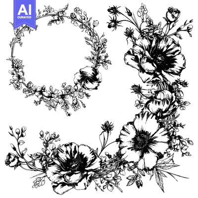 Aset premium populer: Black and White Floral Arrangement with Large Flowers and Delicate Bra
