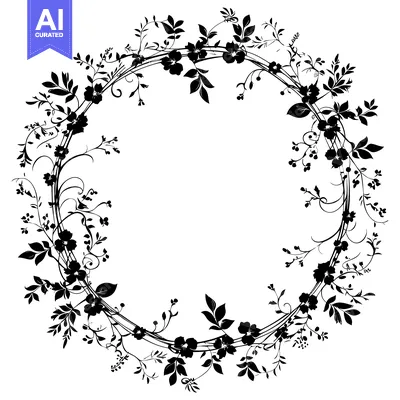 Aset premium populer: Black and White Floral Wreath with Empty Center