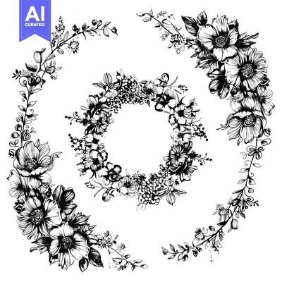 Popular premium asset: Black and White Floral Wreath with Open Space in the Center