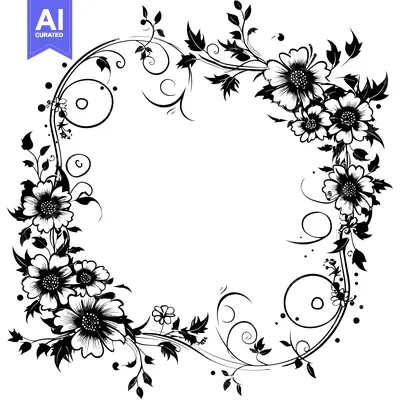 Popular premium asset: Black and White Floral Design with Swirls and Leaves