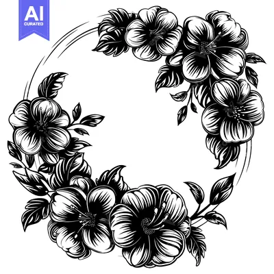 Popular premium asset: Black and White Floral Wreath with Empty Center
