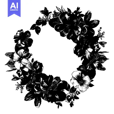 Premium design asset: Black and White Floral Wreath with Blank Center
