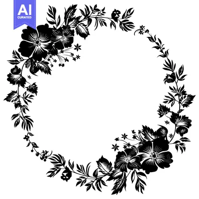 Aset desain premium: Black and White Floral Wreath with Empty Center