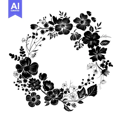 Popular premium asset: Black and White Floral Wreath with Circular Frame