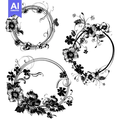 Aset premium populer: Two Black and White Floral Frames with Swirls and Leaves