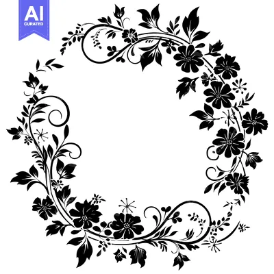 Download Black and White Floral Design with Swirling Vines and Flowers Vector Graphic