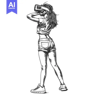 Download A Woman Wearing a VR Headset and Casual Clothing Vector Graphic