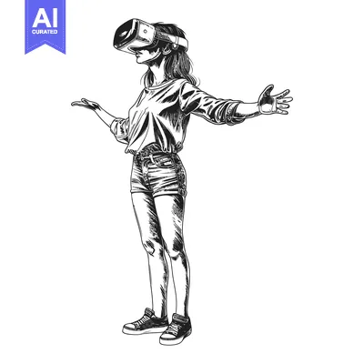 Download Woman Wearing Virtual Reality Headset with Arms Outstretched Vector Graphic