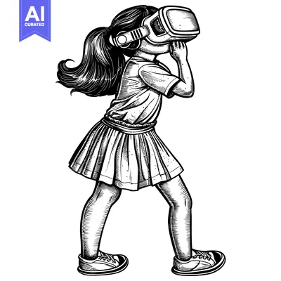 Young Girl Wearing a Virtual Reality Headset