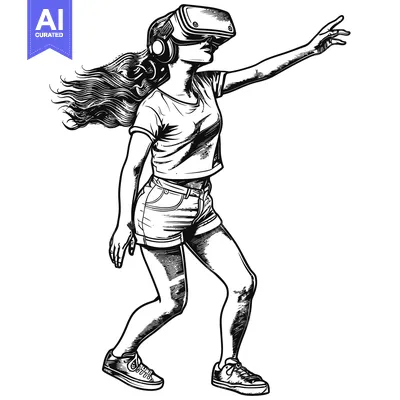 Download A woman wearing a virtual reality headset with her hand outstretched, Vector Graphic