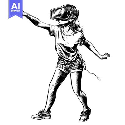 Aset premium populer: A Woman Wearing a VR Headset and Reaching Out with Her Hand