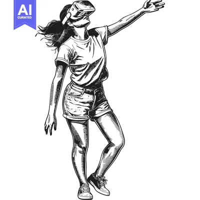 Aset desain premium: Woman Experiencing Virtual Reality with Outstretched Arm