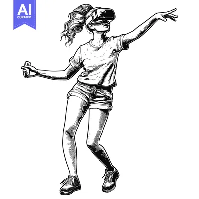 Aset desain premium: Woman in VR Headset Interacting with Virtual Reality