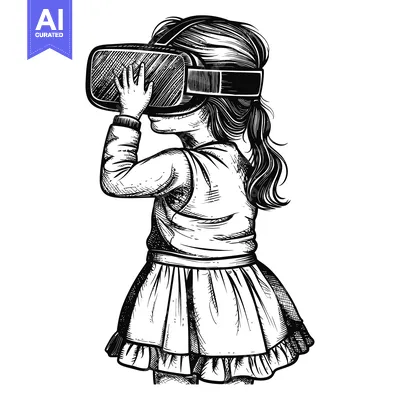 Popular premium asset: A Girl Wearing a VR Headset, Drawn in a Black and White Sketch Style