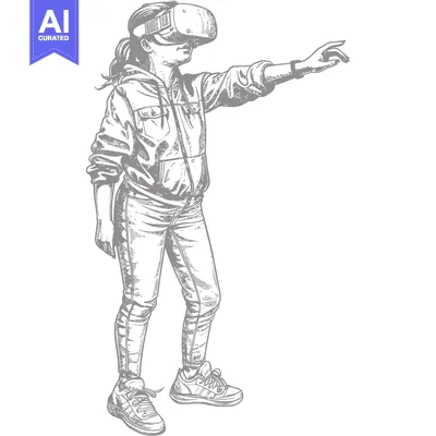 Aset premium populer: A Hand-Drawn Illustration of a Woman Wearing a VR Headset
