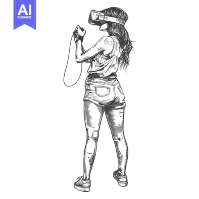 Aset desain premium: Woman in VR Headset Holding a Controller