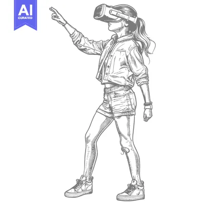 Aset premium populer: A Woman Wearing VR Headset Reaches Out With Her Hand