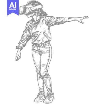 Woman in Virtual Reality Headset Reaching Out with Hand