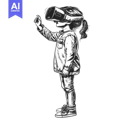 A Girl Experiencing Virtual Reality with a Headset