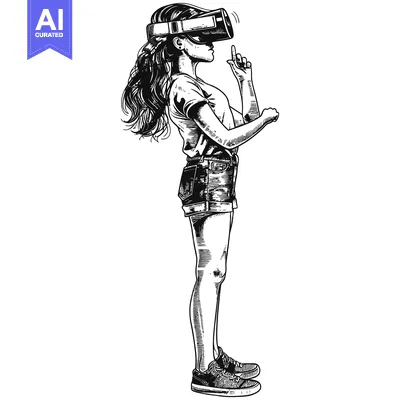 Aset premium populer: A Woman Wearing a VR Headset and Making a Gesture with Her Finger