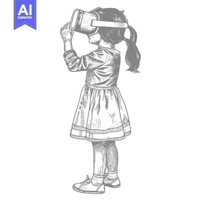 Aset desain premium: A young girl wearing a virtual reality headset