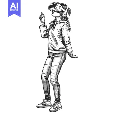 Premium design asset: Woman in a VR Headset Gazing Upwards