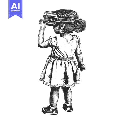 Popular premium asset: A young girl wearing a VR headset, looking upwards