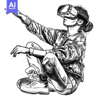 Premium design asset: A Person Wearing a VR Headset Reaching Out with One Hand