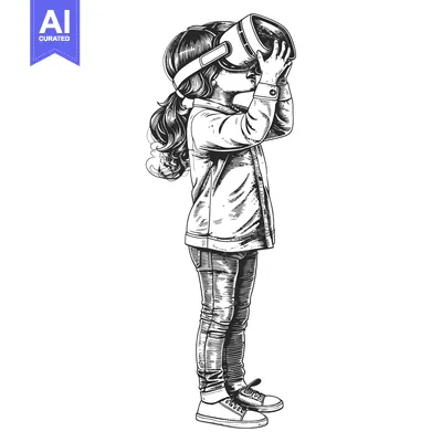 A Young Girl Wearing a Virtual Reality Headset