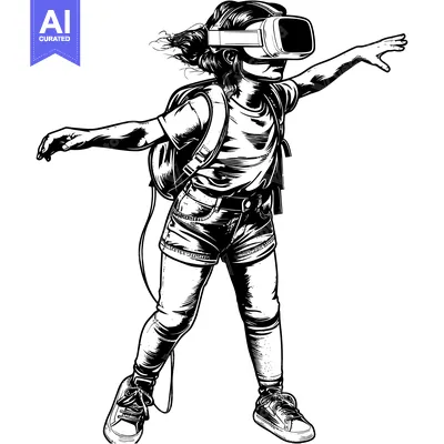 Popular premium asset: A girl wearing a VR headset and backpack, reaching out with her right