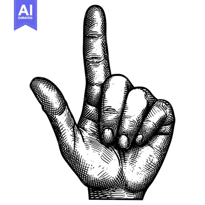Premium design asset: Black and White Engraved Illustration of a Hand Pointing Upwards