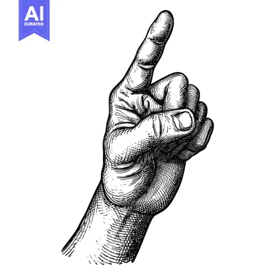 Popular premium asset: Hand with index finger pointing upwards, drawn in a detailed black and