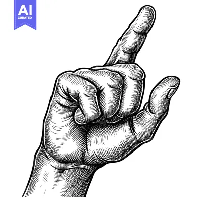 Aset premium populer: Black and White Detailed Illustration of a Hand Pointing Upwards