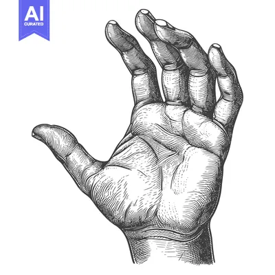 Popular premium asset: Detailed Engraving of an Open Hand with Outstretched Fingers