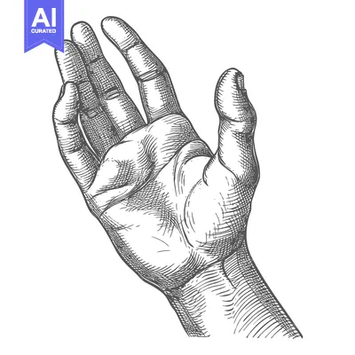 Aset desain premium: Detailed Hand Drawing with Extended Fingers and Palm Facing Upward
