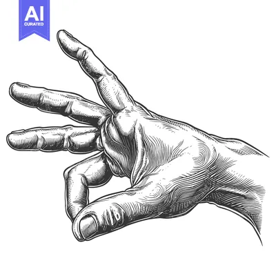 Aset desain premium: A Detailed Black And White Line Drawing Of A Human Hand
