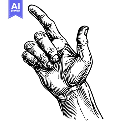 Premium design asset: Black and White Line Drawing of a Hand Pointing Upwards