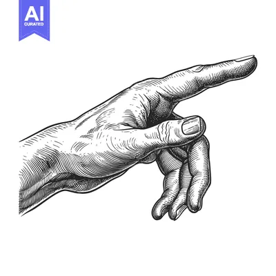 Aset premium populer: Hand with extended index finger pointing to the right, detailed black