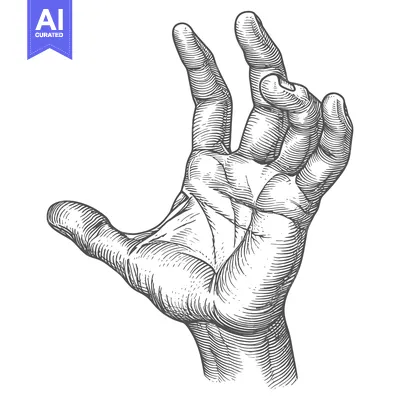 Aset desain premium: Hand Reaching Outward in Detailed Line Art Illustration