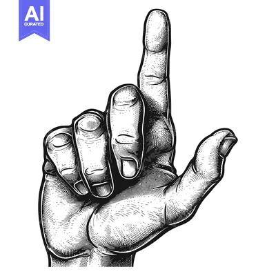 Premium design asset: A Detailed Black And White Illustration Of A Human Hand Pointing Upwar