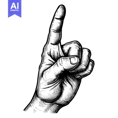 Aset desain premium: Black and White Sketch of a Hand Pointing Upwards