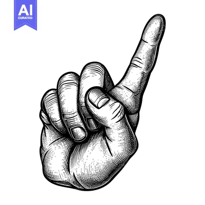 Aset desain premium: Black and White Engraving of a Hand Pointing Upwards