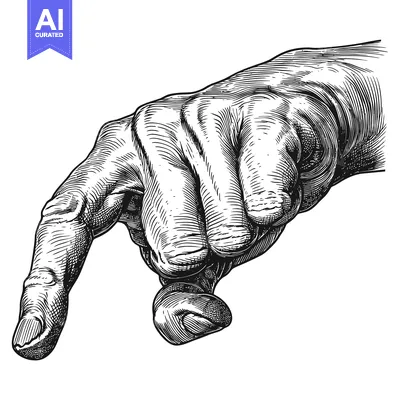 Aset desain premium: Hand with extended index finger pointing downwards in black and white