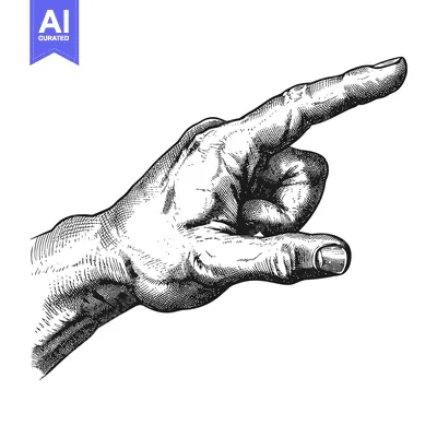 Aset premium populer: A Detailed Engraving of a Human Hand Pointing to the Right
