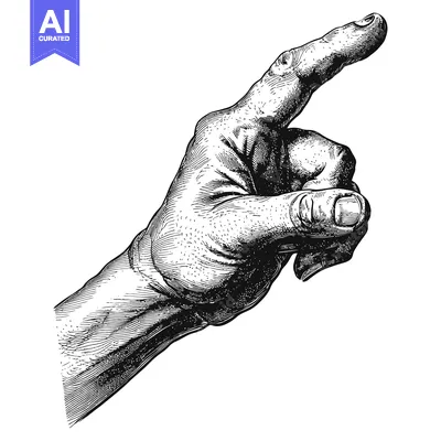 Aset desain premium: Hand Engraving with Index Finger Pointing Upwards