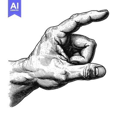 Aset desain premium: A Detailed Hand Engraving with Finger Pointing